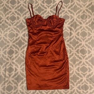 Rust Satin Mini Dress
